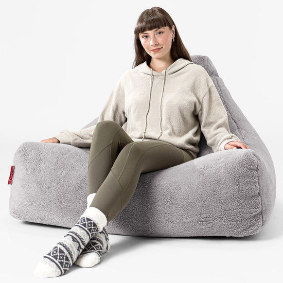 Lounger Beanbag - Teddy Faux Fur Medium Grey 02