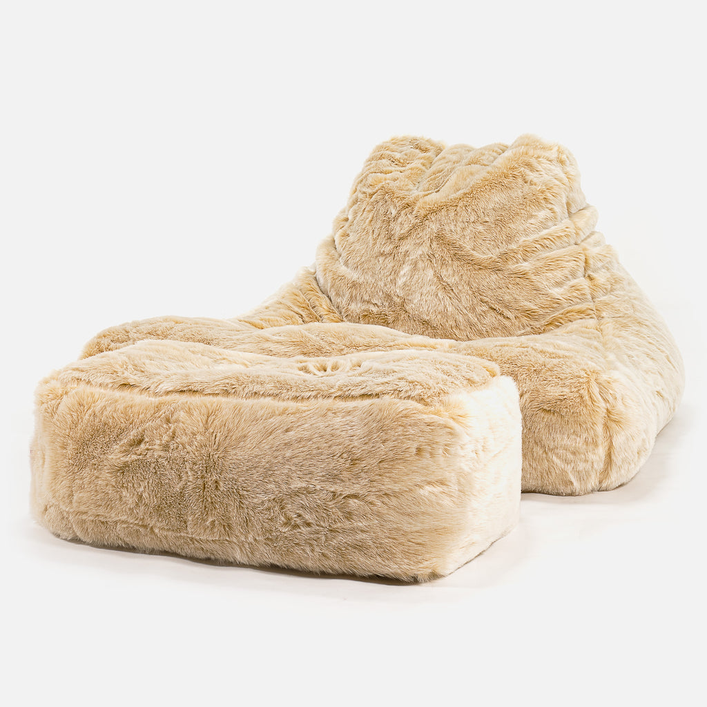 Mega Lounger Bean Bag - Faux Fur Sheepskin White 02