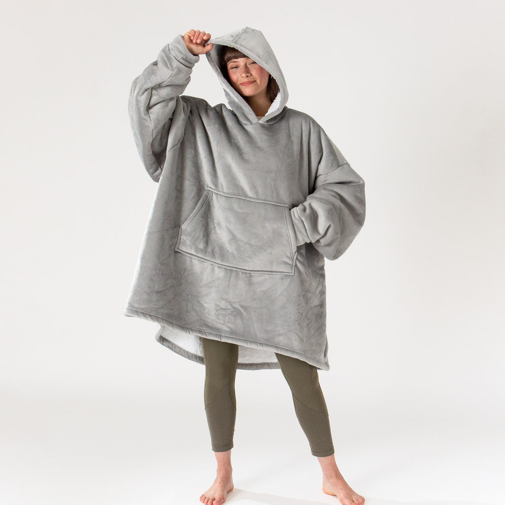 Lounge Pug Oversized Hoodie Blanket Sweatshirt For Men \u0026 Women Minky Grey  One Size Fits All– Big Bertha Original UK
