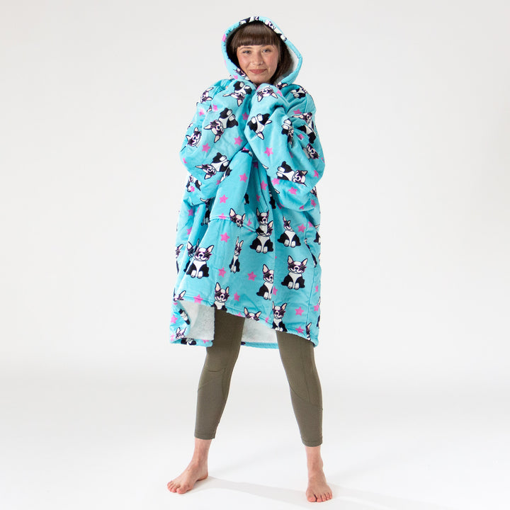 Oversized Hoodie Blanket Sweatshirt for Men or Women - Minky Pug 02