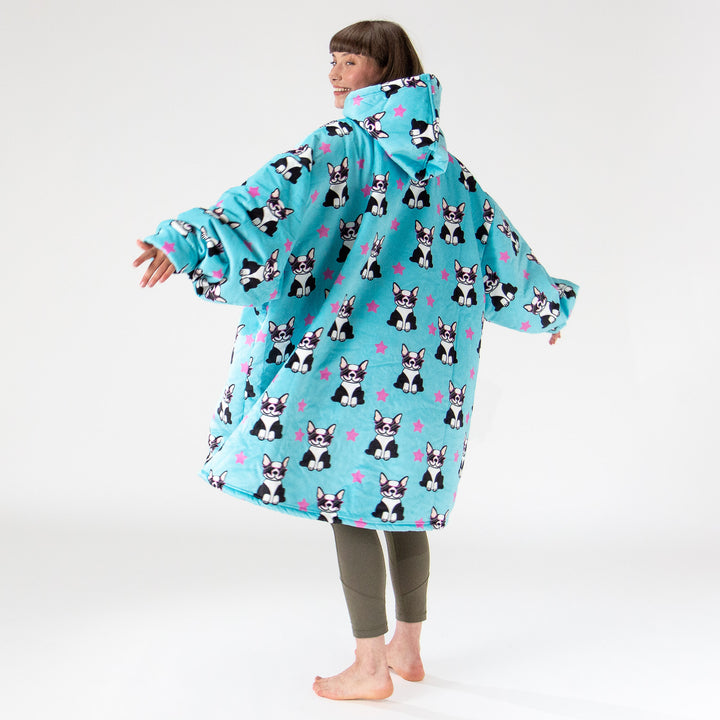Oversized Hoodie Blanket Sweatshirt for Men or Women - Minky Pug 03