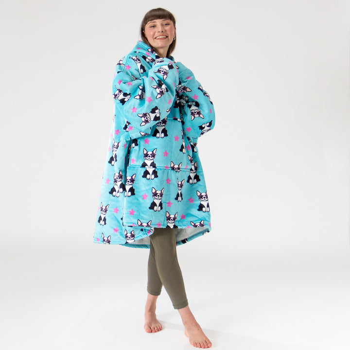 Oversized Hoodie Blanket Sweatshirt for Men or Women - Minky Pug 04
