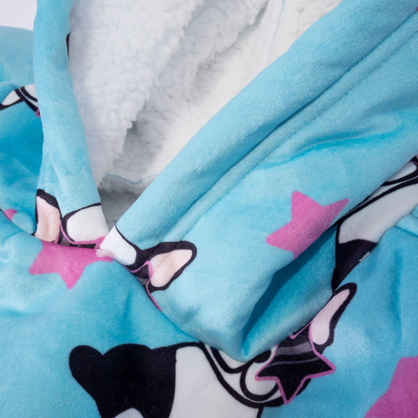 Oversized Hoodie Blanket Sweatshirt for Men or Women - Minky Pug Fabric Close-up Image
