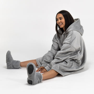Oversized Zip Up Hoodie Blanket Sweatshirt for Men or Women - Minky Grey 04
