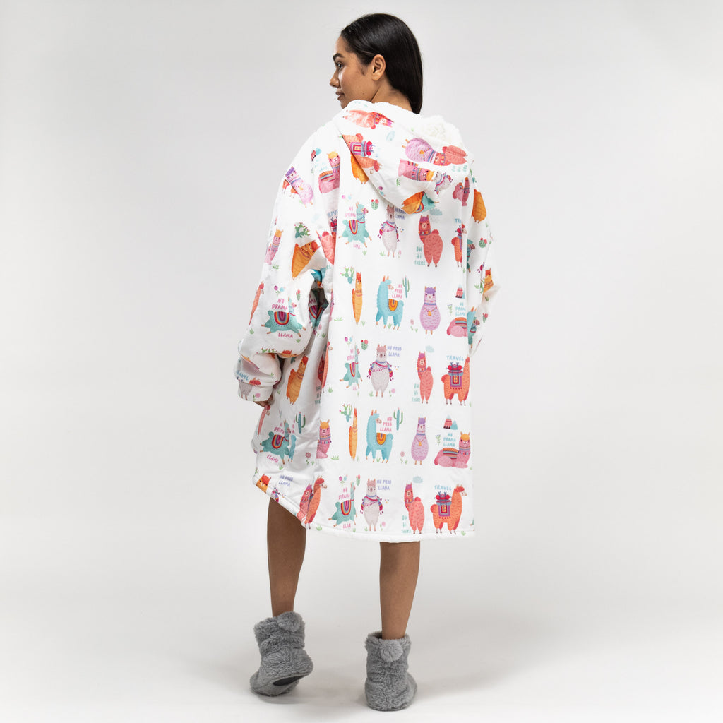 Oversized Zip Up Hoodie Blanket Sweatshirt for Men or Women - Minky Llama 03