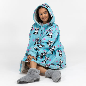 Oversized Zip Up Hoodie Blanket Sweatshirt for Men or Women - Minky Pug 04