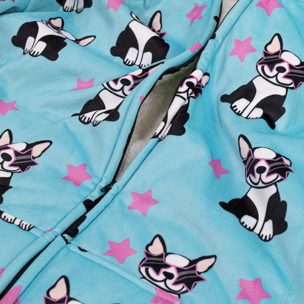Oversized Zip Up Hoodie Blanket Sweatshirt for Men or Women - Minky Pug 05