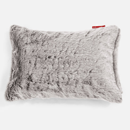 Lounge Pug Rectangular Scatter Cushion 35 x 50cm Fluffy Faux Fur Rabbit Light Grey Decorative Throw Pillow Sofa Cushions Big Bertha Original UK
