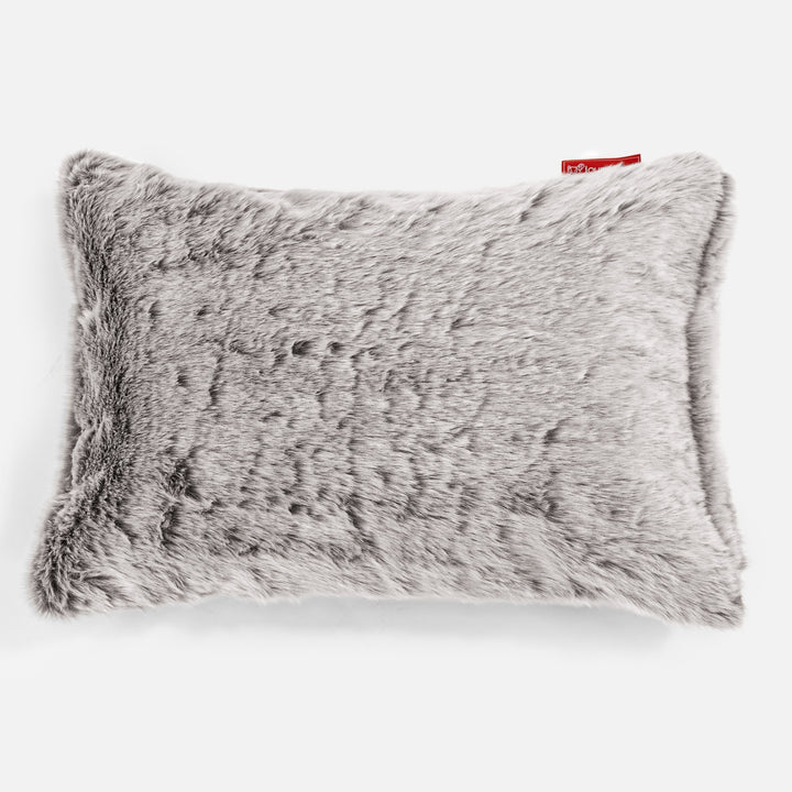 Lounge Pug Rectangular Scatter Cushion 35 x 50cm Fluffy Faux Fur Rabbit Light Grey Decorative Throw Pillow Sofa Cushions Big Bertha Original UK