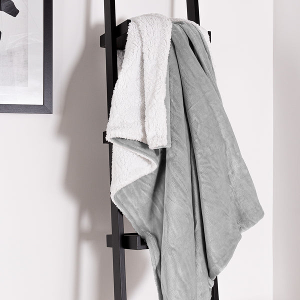 Sherpa Throw / Blanket - Fleece Light Grey Fabric Close-up Image