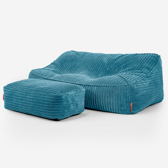 Sloucher Bean Bag Sofa - Cord Aegean Blue 02