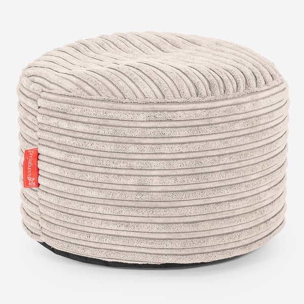 Lounge Pug Small Round Footstool Cord Ivory Bean Bag Pouf Small