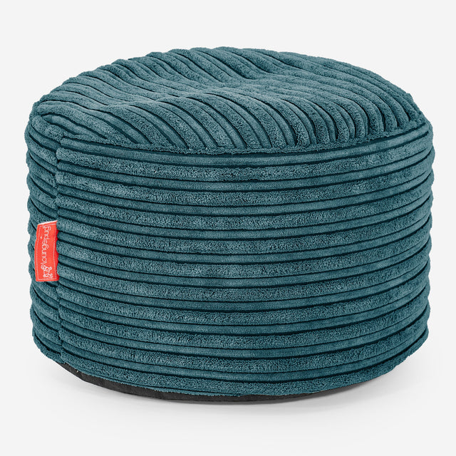 Small Round Footstool - Cord Teal Blue 01