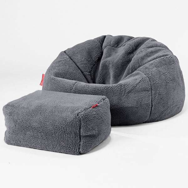 Classic Bean Bag Chair - Teddy Faux Fur Dark Grey 01
