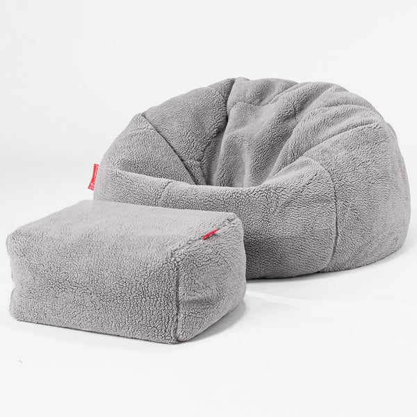 Classic Bean Bag Chair - Teddy Faux Fur Medium Grey 01
