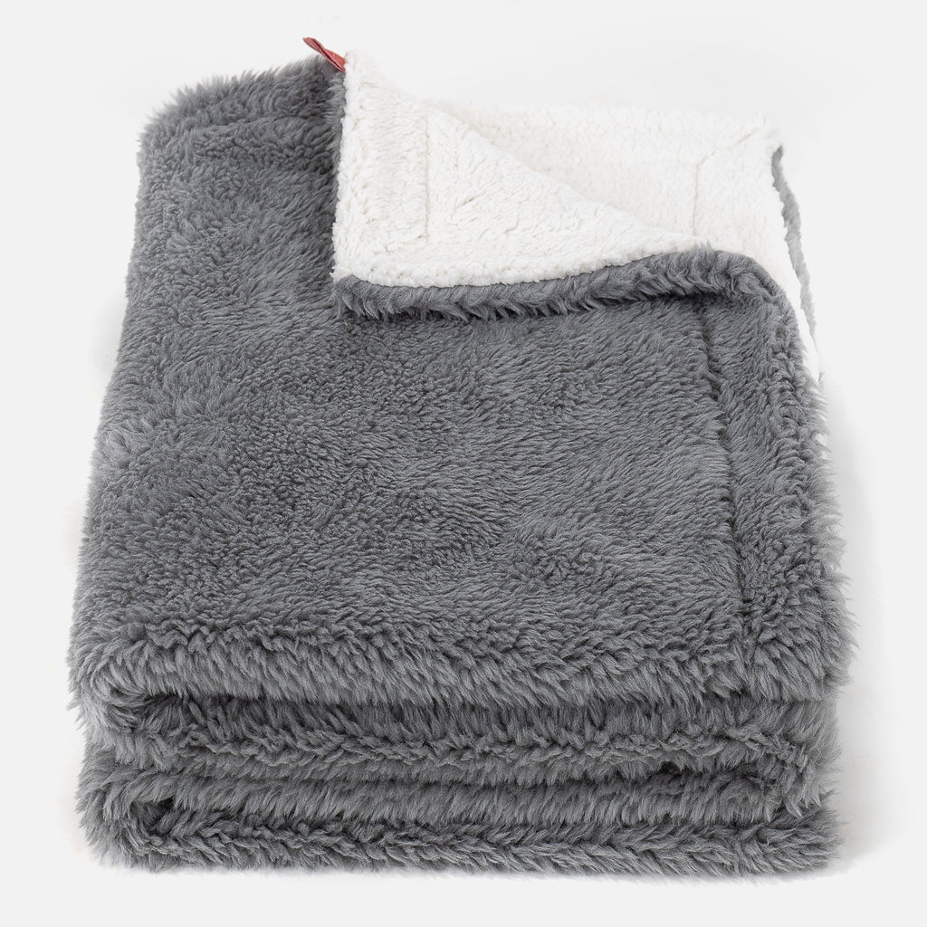 Sherpa Throw / Blanket - Teddy Faux Fur Dark Grey 01