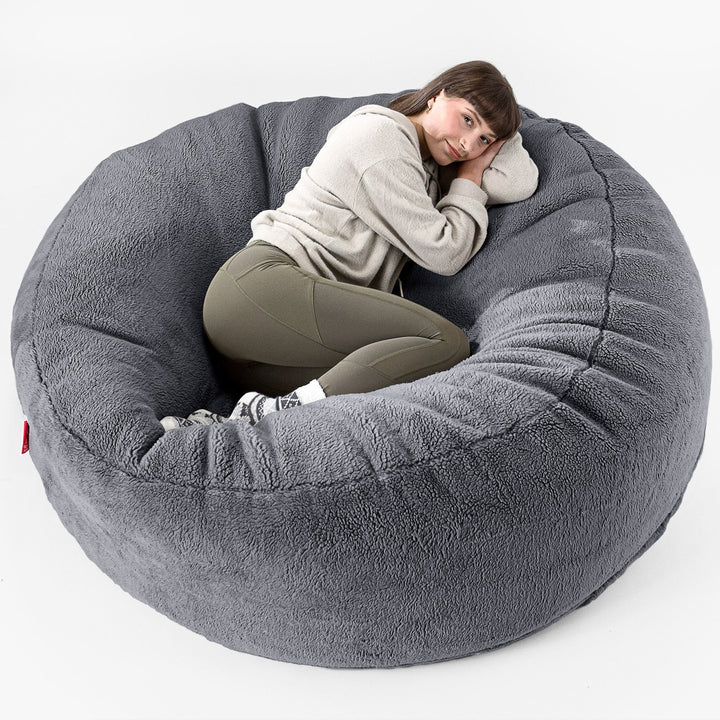 Mega Mammoth Bean Bag Sofa - Teddy Faux Fur Dark Grey 01