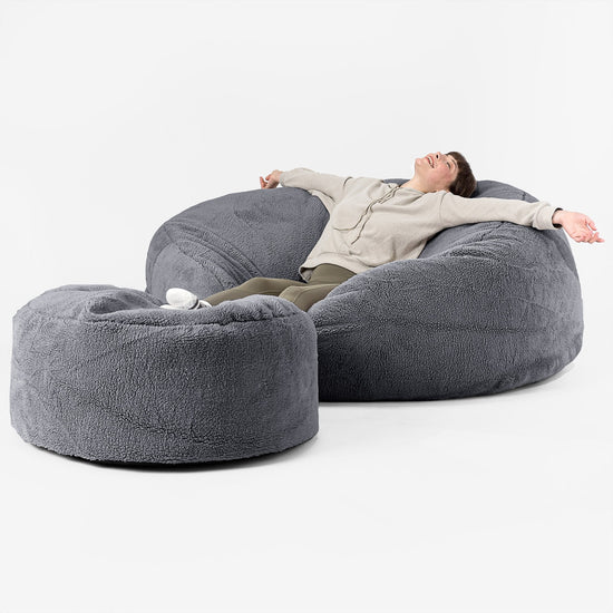 Mega Mammoth Bean Bag Sofa - Teddy Faux Fur Dark Grey 02