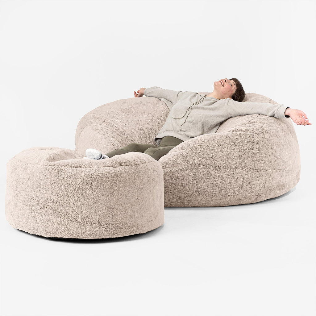 Mega Mammoth Bean Bag Sofa - Teddy Faux Fur Mink 02