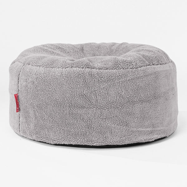 Large Round Pouffe - Teddy Faux Fur Medium Grey 01