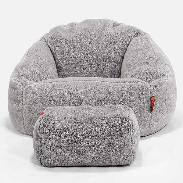 Bubble Bean Bag Chair - Teddy Fur Medium Grey 01