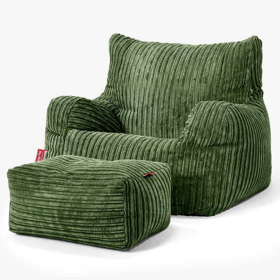 Teens Bean Bag Armchair 6-14 yr - Cord Forest Green 03