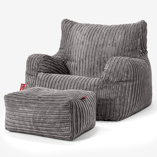 Teens Bean Bag Armchair 6-14 yr - Cord Graphite Grey 01