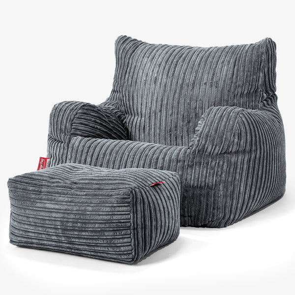 Teens Bean Bag Armchair 6-14 yr - Cord Steel Grey 01