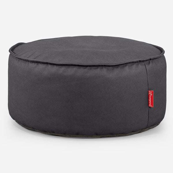 Large Round Pouffe - Vegan Leather Black 01