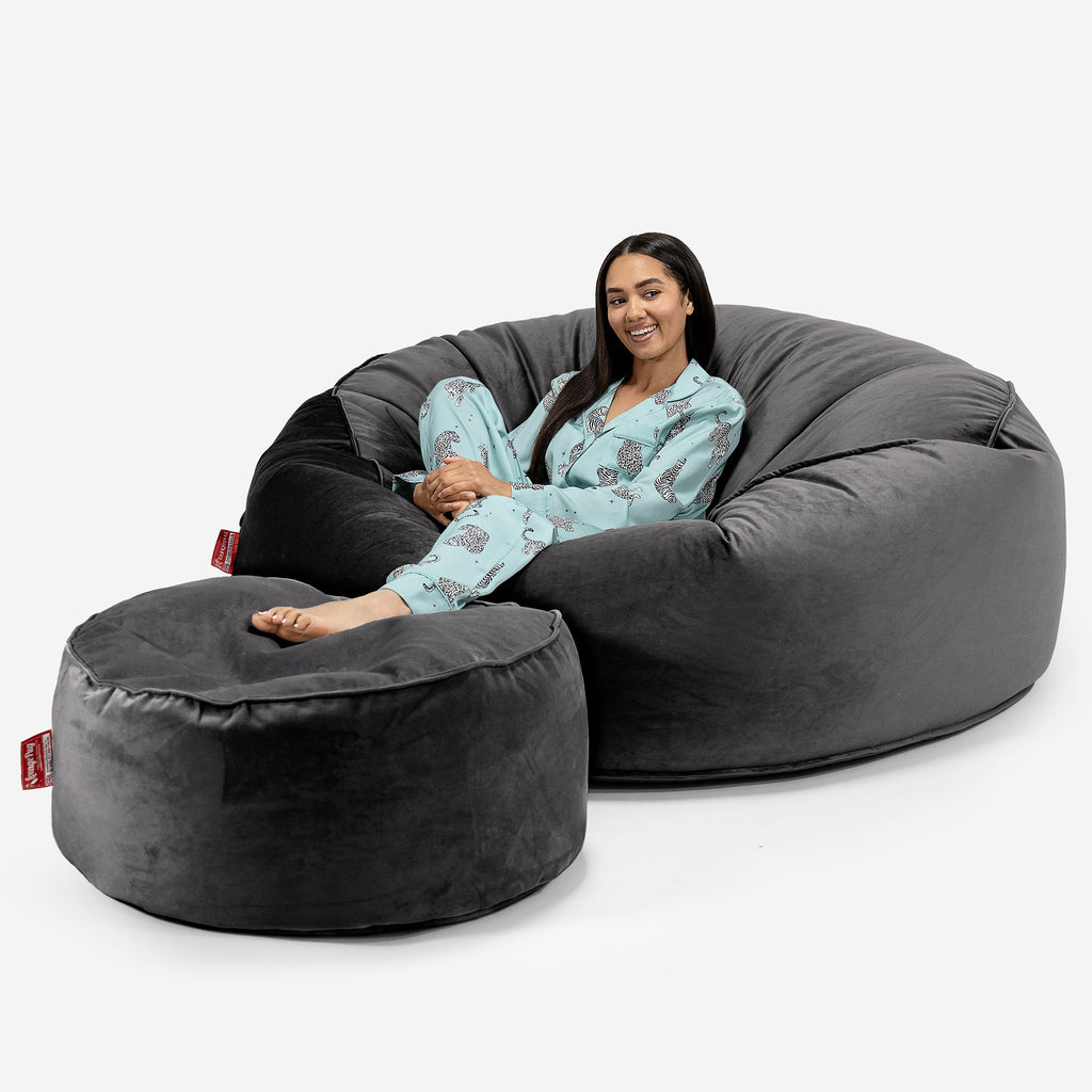 Mega Mammoth Bean Bag Sofa - Velvet Graphite Grey 02