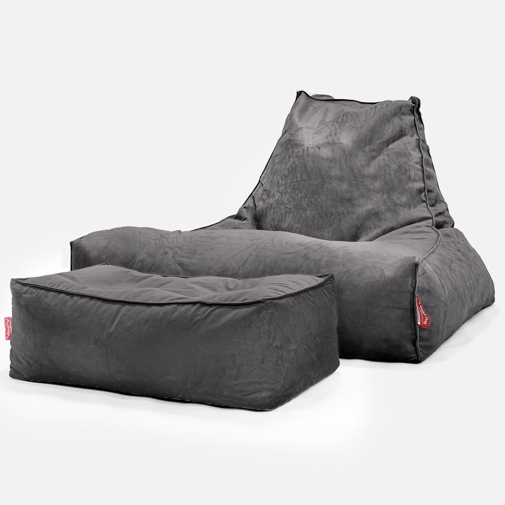 Mega Lounger Bean Bag - Velvet Graphite Grey 02