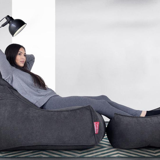 LOUNGE PUG FLOCK Bean Bag Footstool Large Graphite (Size 25cm H x 40cm D x 70cm Wide)