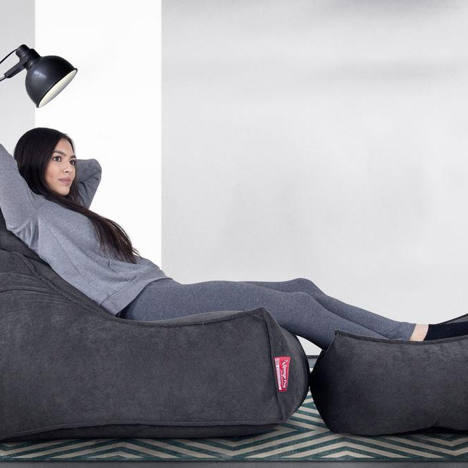 LOUNGE PUG FLOCK Bean Bag Footstool Large Graphite (Size 25cm H x 40cm D x 70cm Wide)