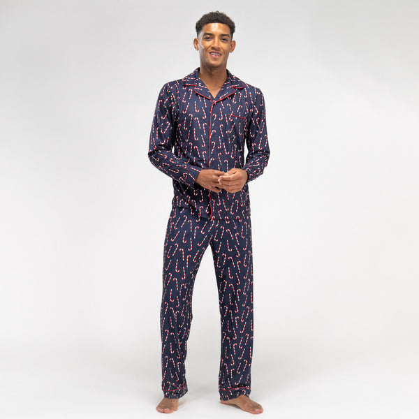Men's Navy Candy Cane Stripe Pyjamas 01