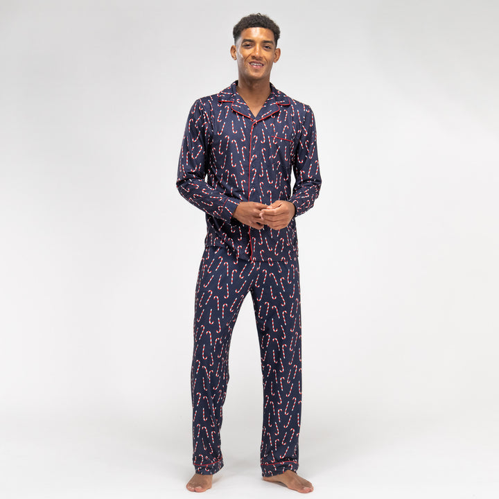 Men s Navy Candy Cane Stripe Pyjamas