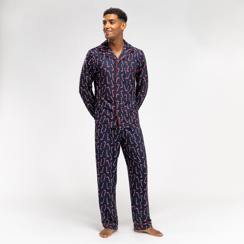 Men's Navy Candy Cane Stripe Pyjamas 02