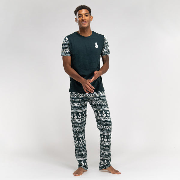Men's Christmas Green Fairisle Jersey Pyjamas 01