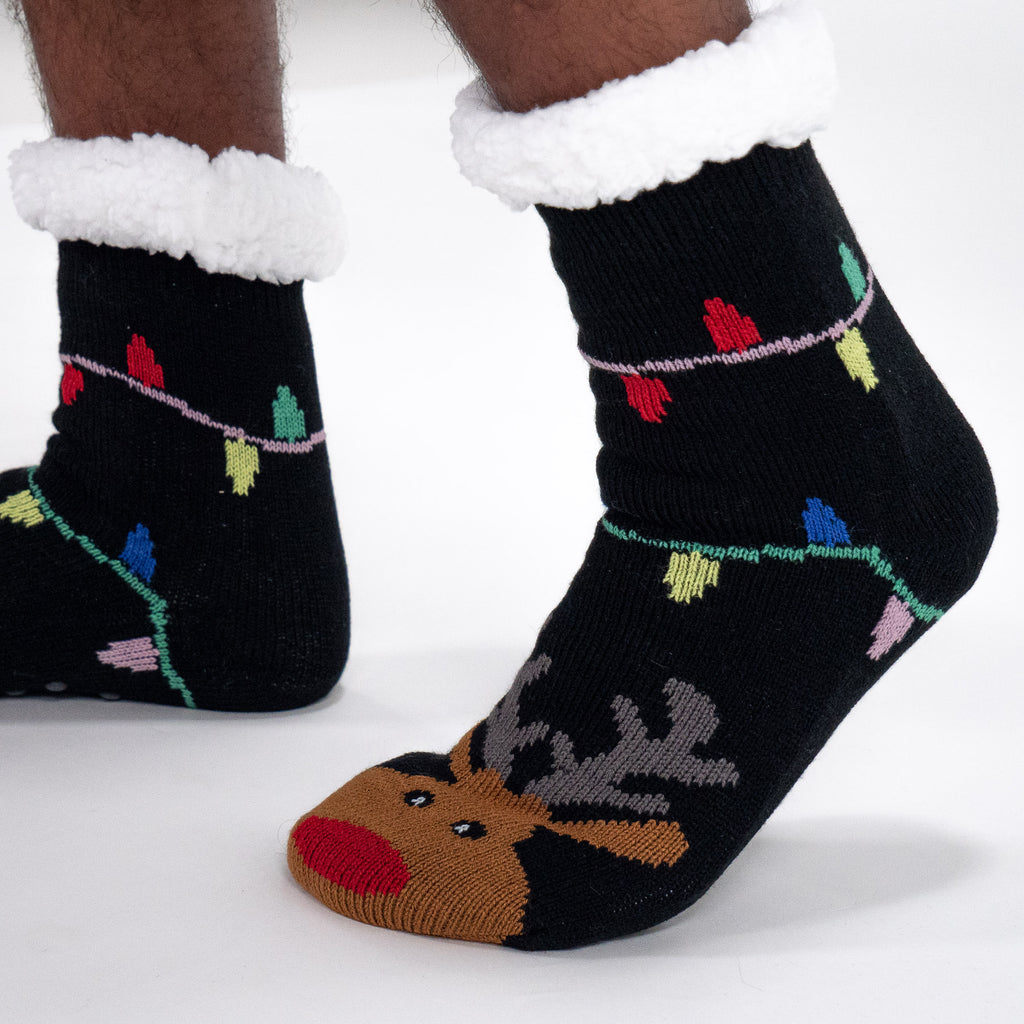 Men's Reindeer Fleece Lined Slipper Socks 02