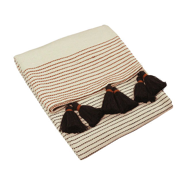 Embroidered Tassel Throw / Blanket - Neutral 01