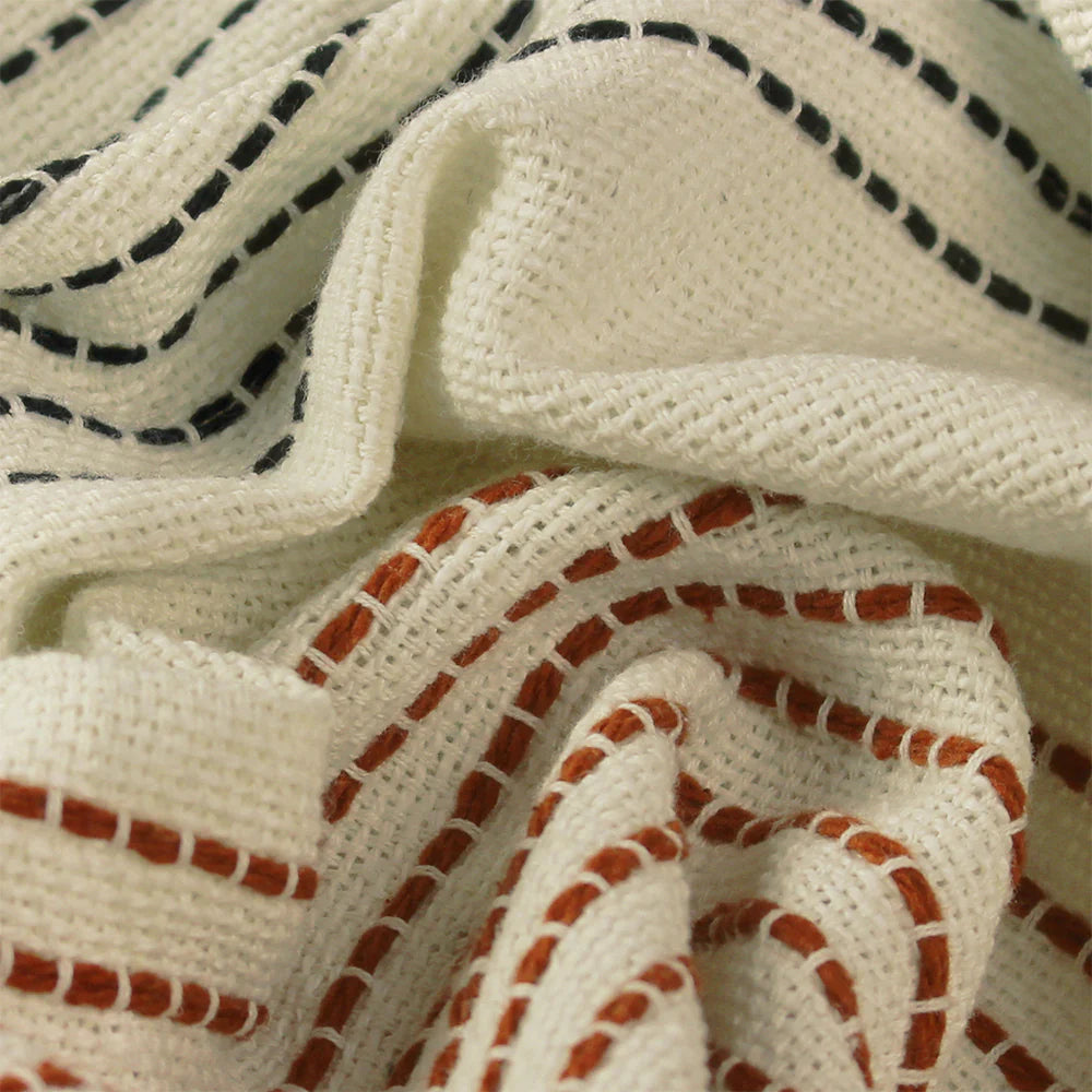 Embroidered Tassel Throw / Blanket - Neutral 02