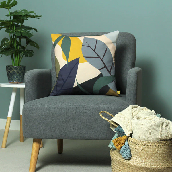 Scatter Cushion Cover 43 x 43cm - Oversized Leaf Print Fabric Close-up Image
