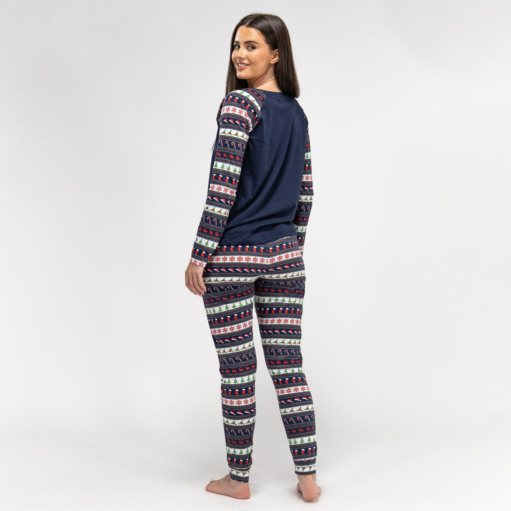 Women's Christmas Fairisle Printed Jersey Pyjamas 05