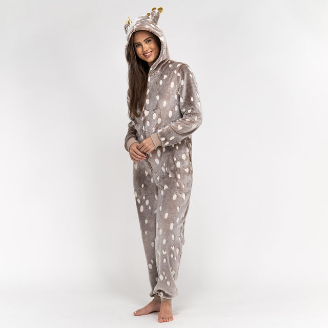 Women's Reindeer Animal Printed Fleece Onesie 01