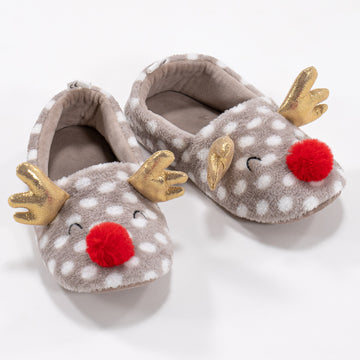 Women's Reindeer Animal Printed Fleece Slippers 01