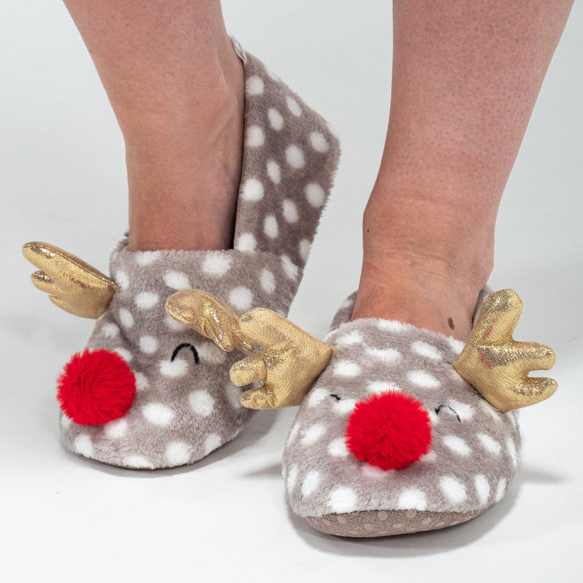 Women s Christmas Reindeer Novelty Slippers Size 3 8 Big Bertha Original UK