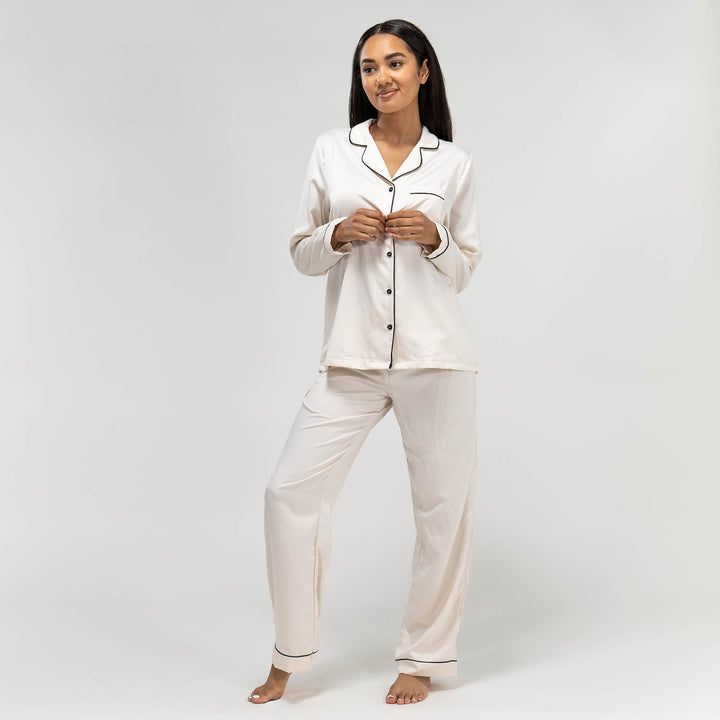 Women s Cream Satin Trouser Pyjamas