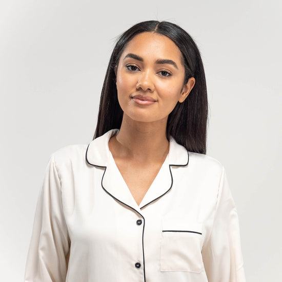 Women's Cream Satin Trouser Pyjamas 02