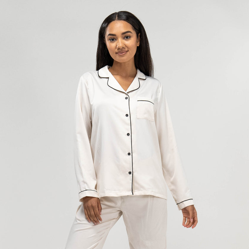 White satin shop pyjamas