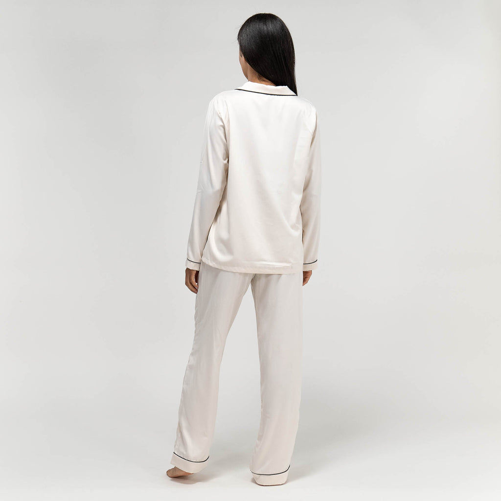 Women's Cream Satin Trouser Pyjamas 06