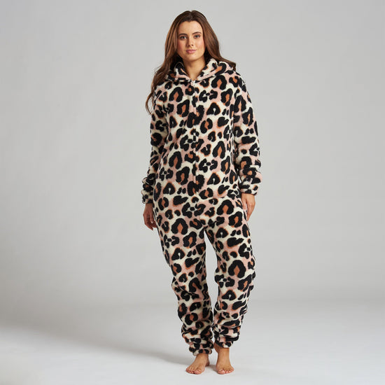 Women's Leopard Print Fleece Onesie 01